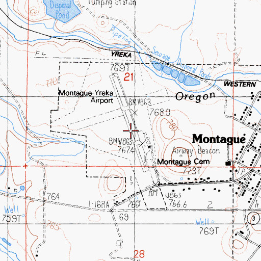 Topographic Map of Montague Airport-Yreka Rohrer Field, CA