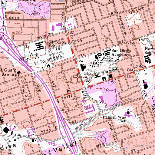Topographic Map of Paradise Valley Hospital Heliport, CA