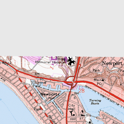 Topographic Map of Hoag Memorial Hospital Heliport, CA