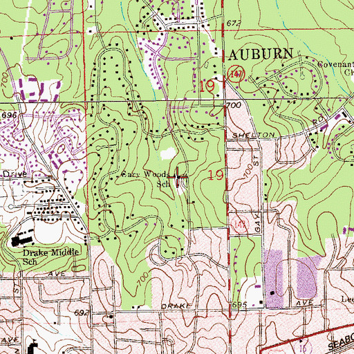 Topographic Map of Cary Woods Elementary School, AL