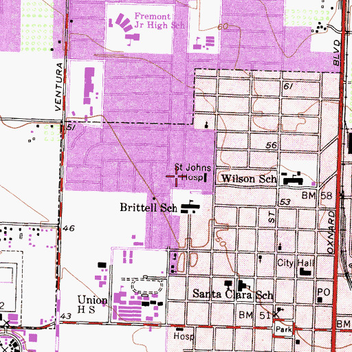 Topographic Map of Saint Johns Regional Medical Center Heliport, CA