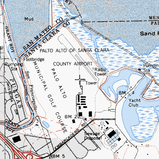 Topographic Map of Palo Alto Airport, CA