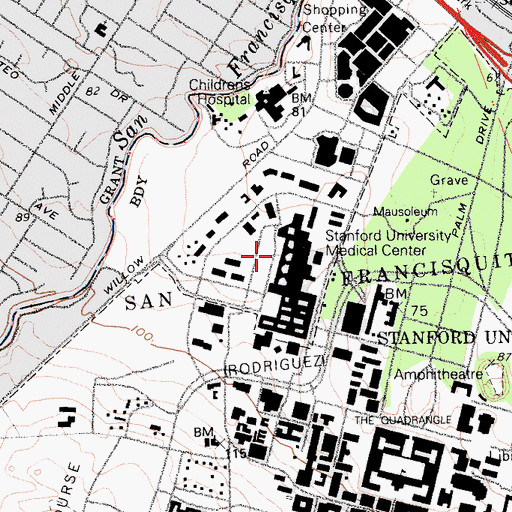 Topographic Map of Stanford University Hospital Center Heliport, CA