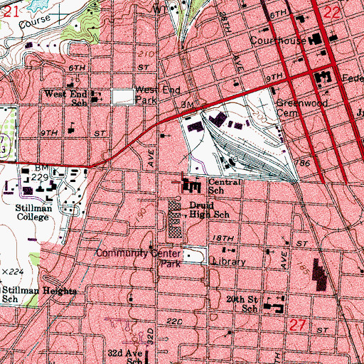 Topographic Map of Central Elementary School, AL