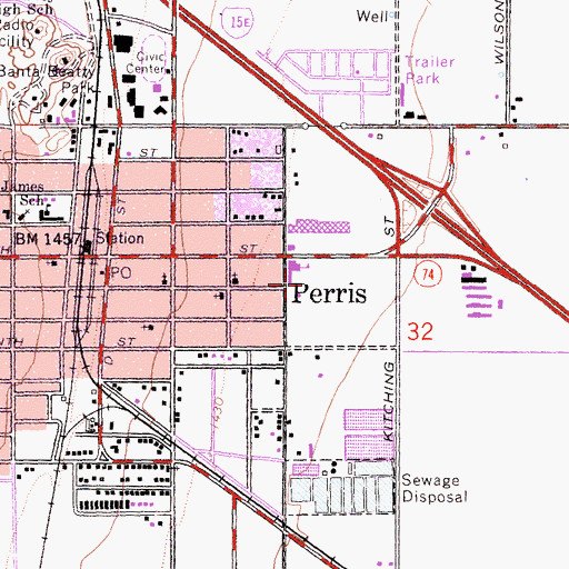 Topographic Map of SCE Perris District Heliport, CA