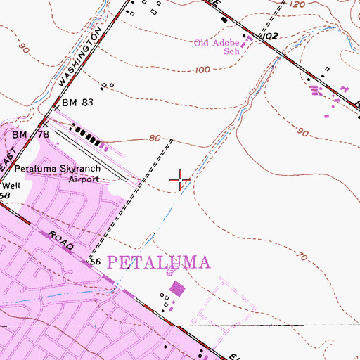 Topographic Map of Petaluma Municipal Airport, CA