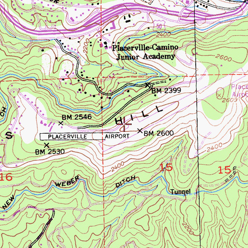 Topographic Map of Placerville Airport, CA