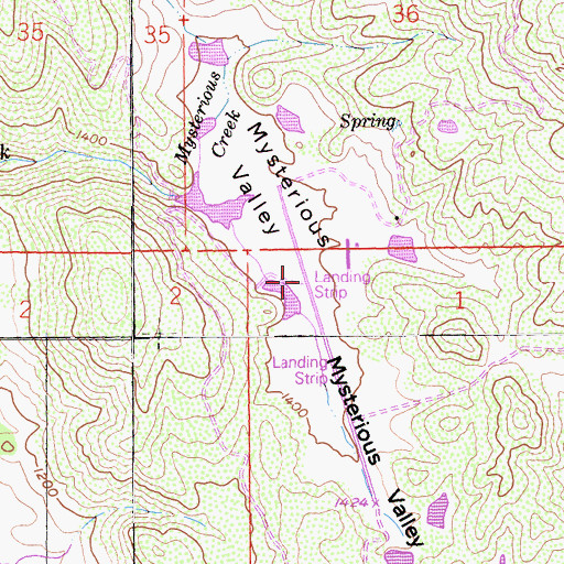 Topographic Map of Mysterious Valley Airport, CA