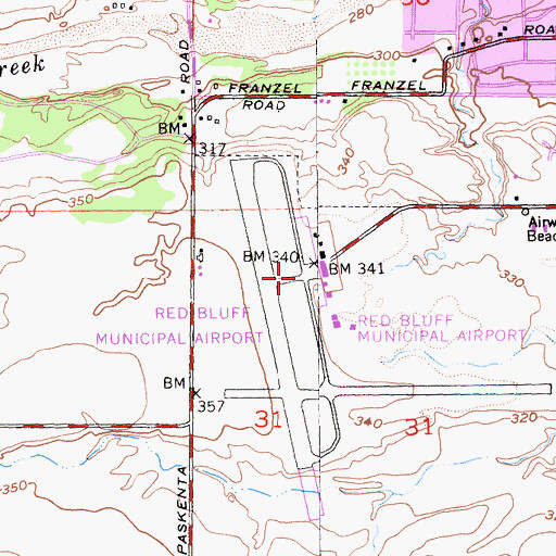 Topographic Map of Red Bluff Municipal Airport, CA