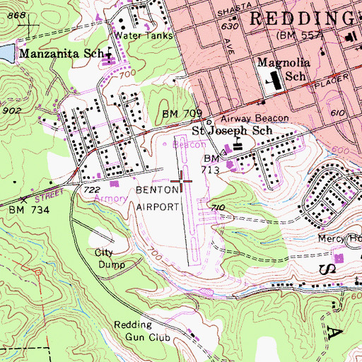 Topographic Map of Benton Field, CA