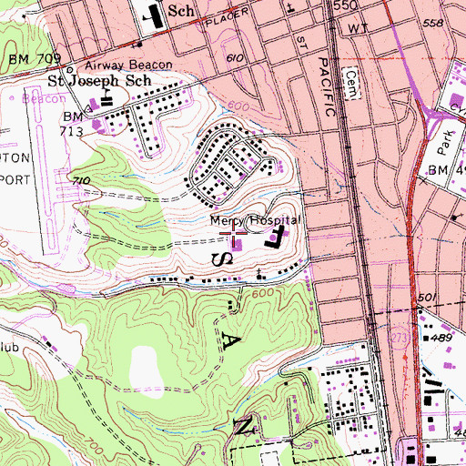 Topographic Map of Mercy Medical Center Heliport, CA