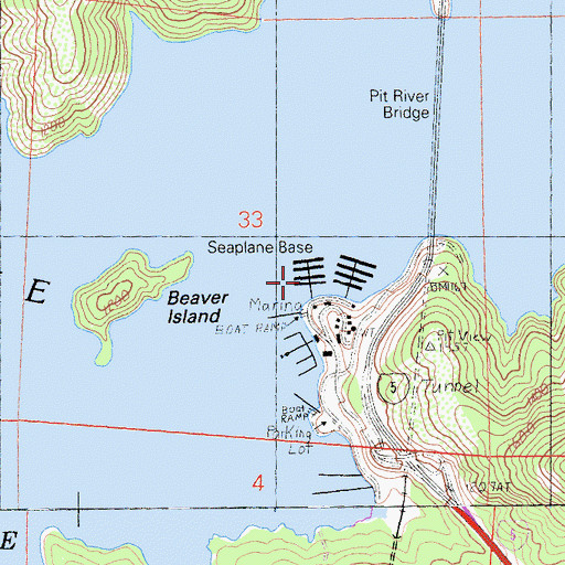 Topographic Map of Bridge Bay Resort Seaplane Base, CA