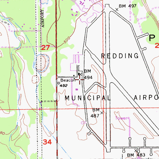 Topographic Map of Redding Municipal Airport, CA