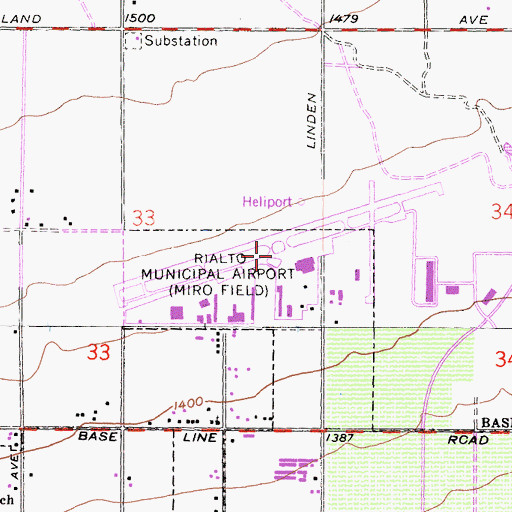 Topographic Map of Rialto Municipal Airport /Miro Field/, CA