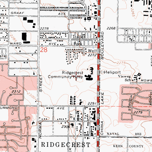 Topographic Map of Ridgecrest Community Hospital Heliport, CA