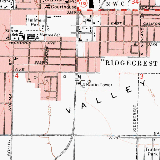 Topographic Map of SCE Ridgecrest Service Center Heliport, CA