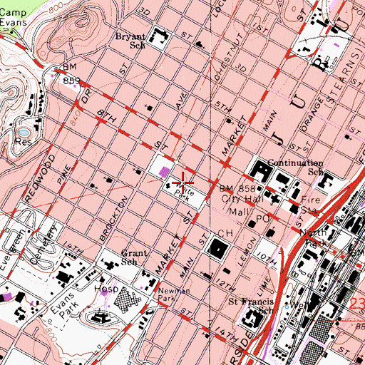 Topographic Map of Riverside Metro Center Heliport, CA