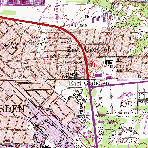 Topographic Map of Cory Middle School, AL