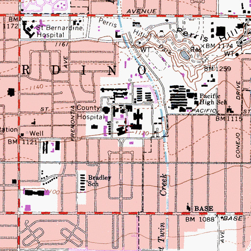 Topographic Map of San Bernardino County Medical Center Heliport, CA