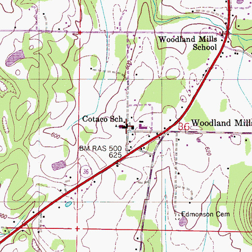 Topographic Map of Cotaco High School, AL