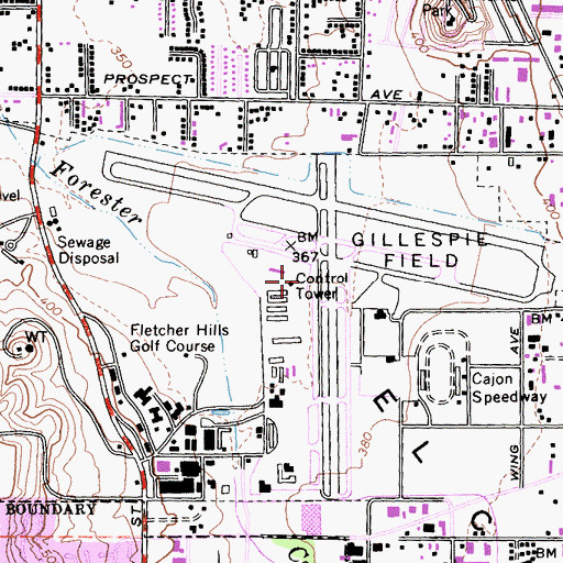 Topographic Map of Gillespie Field, CA