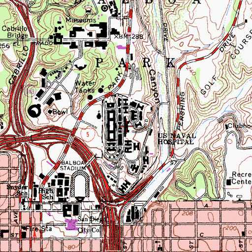 Topographic Map of United States Naval Hospital San Diego Heliport, CA