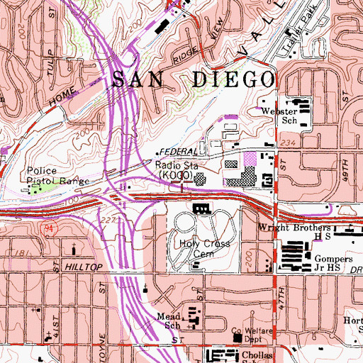 Topographic Map of KGTV-10 Parking Lot Heliport, CA