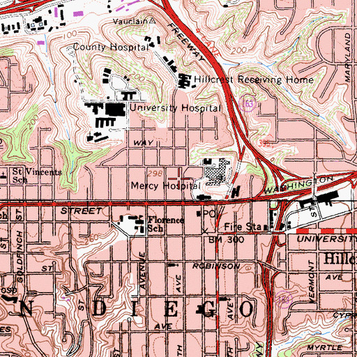 Topographic Map of Mercy Hospital and Medical Center Heliport, CA