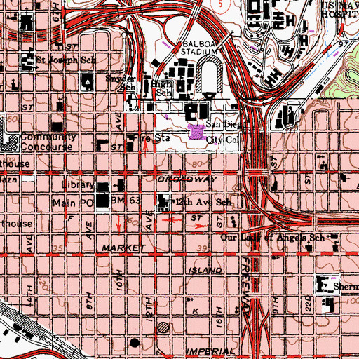 Topographic Map of San Diego Police Headquarters Heliport, CA