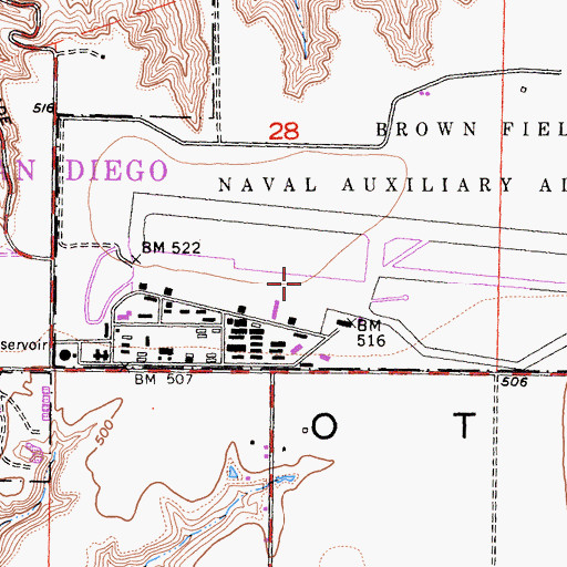 Topographic Map of Brown Field Municipal Airport, CA