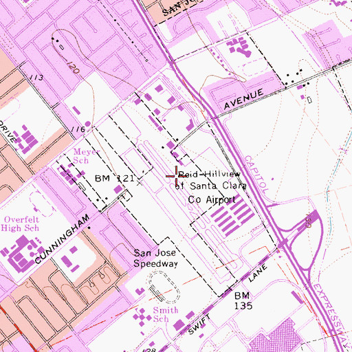 Topographic Map of Reid-Hillview Airport of Santa Clara County, CA