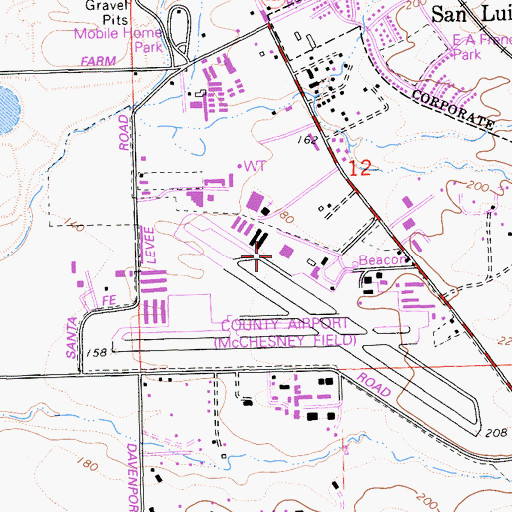 Topographic Map of San Luis County Regional Airport, CA
