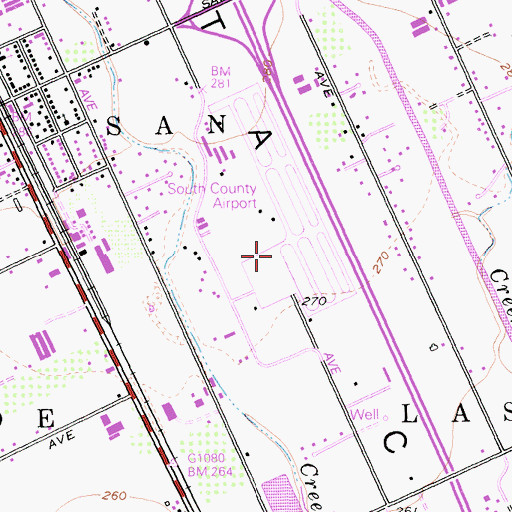 Topographic Map of San Martin Airport, CA