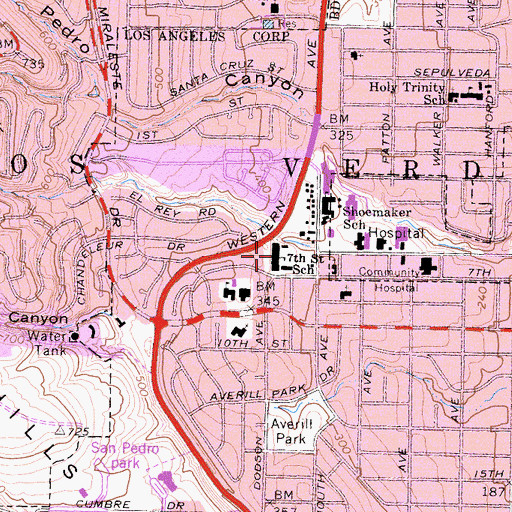 Topographic Map of San Pedro Peninsula Hospital Heliport, CA