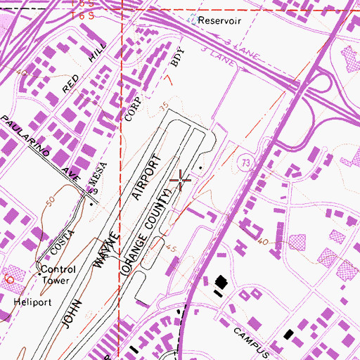 Topographic Map of John Wayne Airport-Orange County, CA