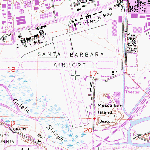 Topographic Map of Santa Barbara Municipal Airport, CA