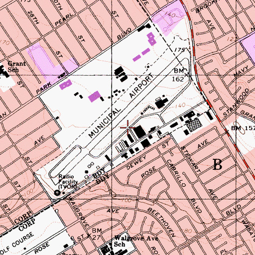 Topographic Map of Santa Monica Municipal Airport, CA