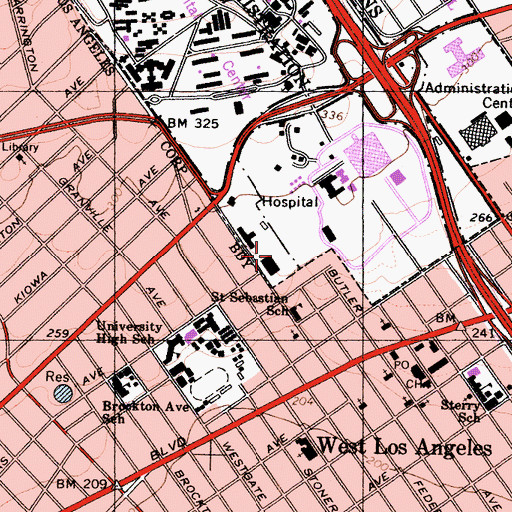 Topographic Map of Veterans Administration Medical Center West Los Angeles Heliport, CA