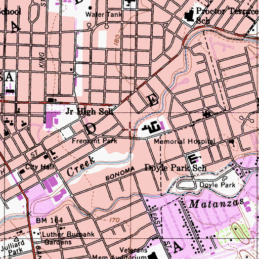 Topographic Map of Santa Rosa Memorial Hospital Heliport, CA
