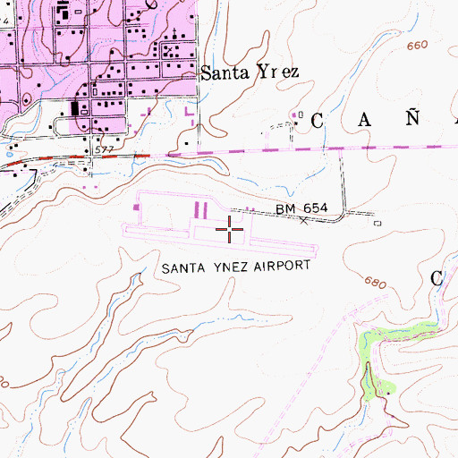 Topographic Map of Santa Ynez Airport, CA