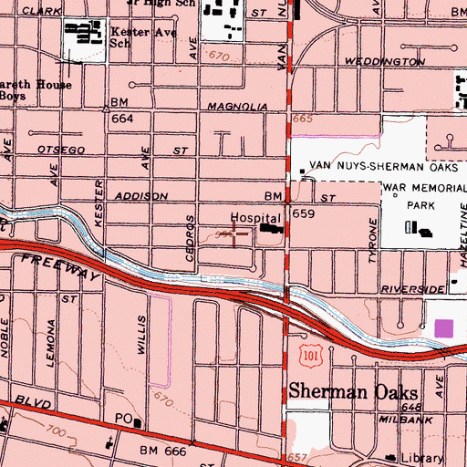 Topographic Map of Sherman Oaks Community Hospital Heliport, CA