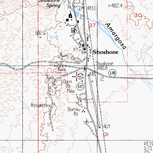 Topographic Map of Shoshone Airport, CA