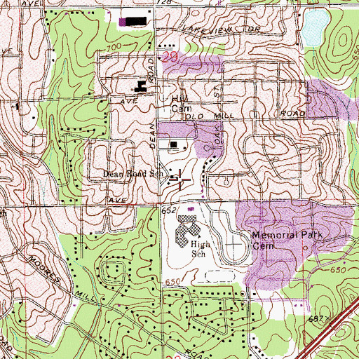 Topographic Map of Dean Road Elementary School, AL