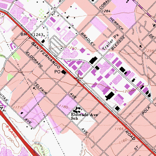 Topographic Map of Merle Norman Cosmetics-Sylmar Heliport, CA