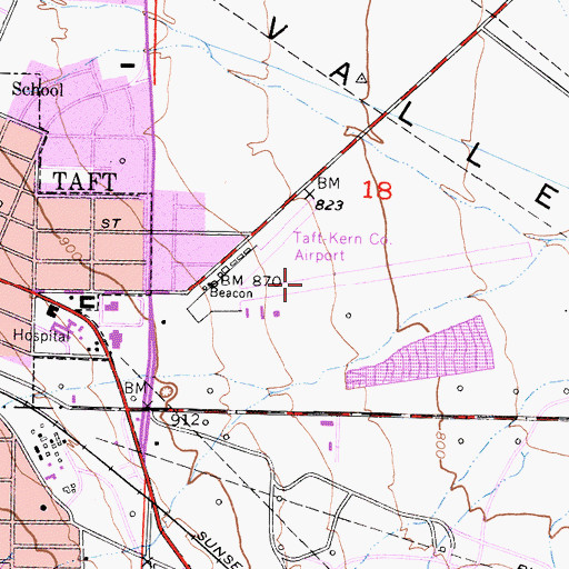 Topographic Map of Taft-Kern County Airport, CA