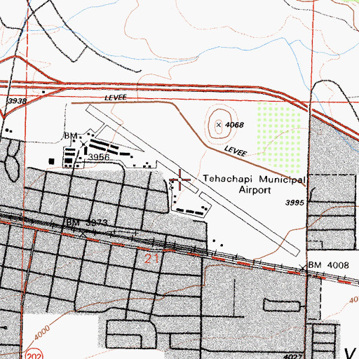 Topographic Map of Tehachapi Municipal Airport, CA