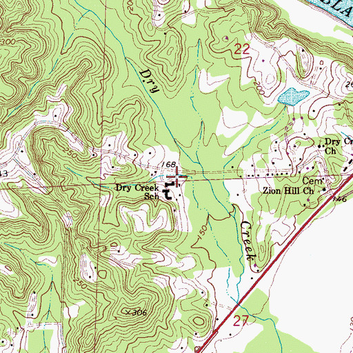 Topographic Map of Dry Creek Junior High School (historical), AL