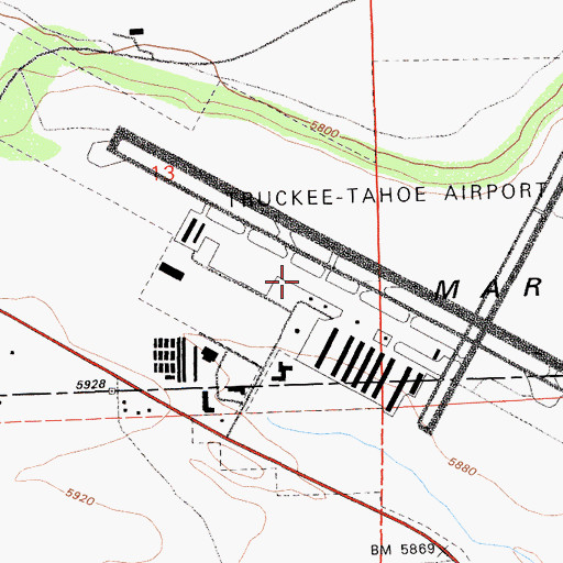 Topographic Map of Truckee-Tahoe Airport, CA