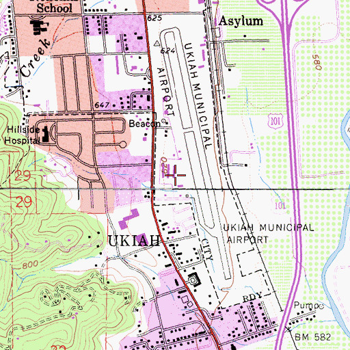 Topographic Map of Ukiah Municipal Airport, CA