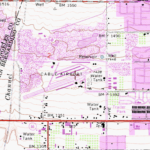 Topographic Map of Cable Airport, CA